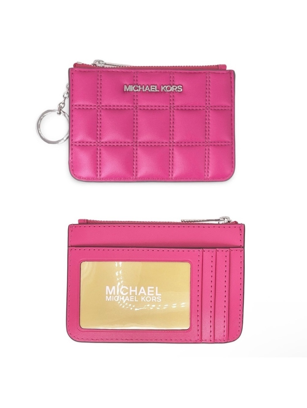 Michael Kors Jet Set Chocolate Bar Quilted Leather Wallet Pink NEW